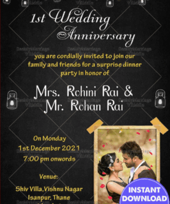 Party Light Theme With Gray Texture Background 1st Anniversary Invitation Card