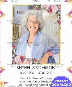 Pink Floral Theme Memorial Card With Photo