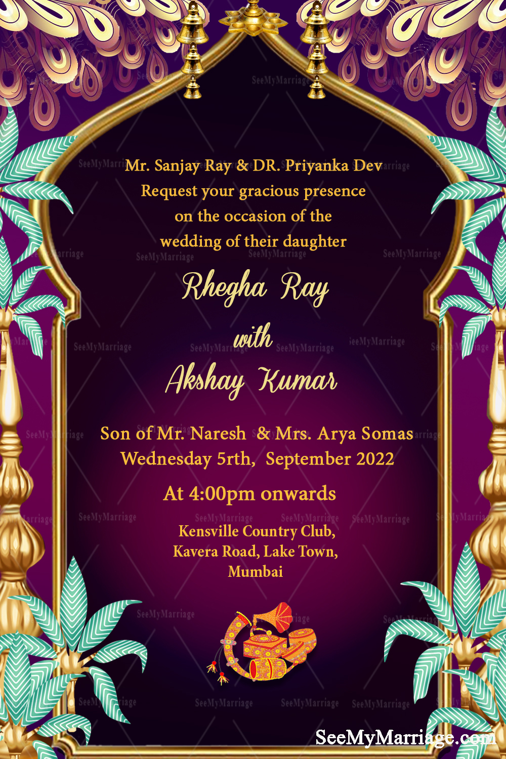 Caricature Couple Theme Wedding Invitation Card Decorated With Mahal Frame - Image 2