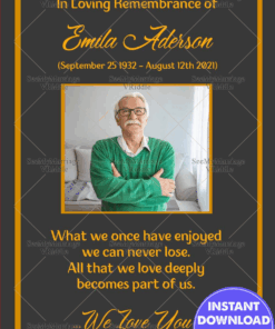 Grey Theme Memorial Card In Yellow Border With Picture