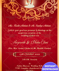 Red Background Theme With Golden Frame Sindhi Wedding Invitation Card