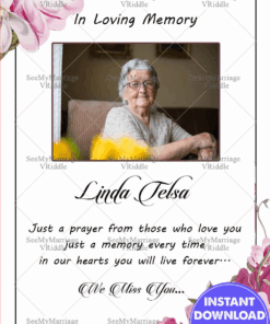 White Theme Pink Rose Floral Decorated Memorial Card