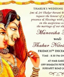 King and Queen - Rajasthani Marwari North Indian Art Based Wedding Invitation Card