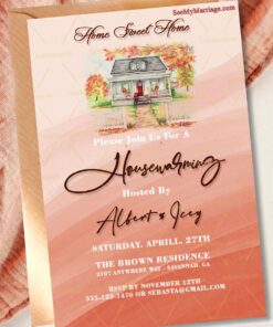 'Home Sweet Home' Housewarming Invitation Card With Watercolor House In Peach Color Background