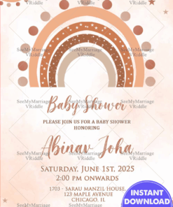 Baby Shower Invitation Card Decorated With Arch Frame And Star In Light Brown Color