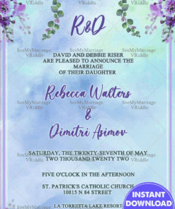 Russian Wedding Invitation Card Decorated With Watercolor Hanging Lavender In Blue Background Theme