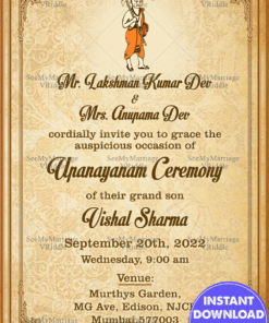Simple Traditional Upanayanam Ceremony Invitation Card In Light Brown Theme