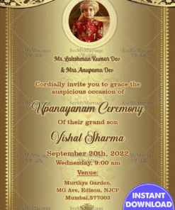 Traditional Dhoti Ceremony Invitation Card With Photo Frame In Royal Golden Theme