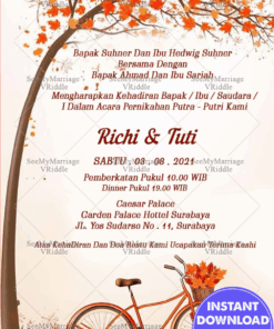 Undangan Pernikahan Simple Indonesian Wedding Invitation Card With Bicycle, Rustic Falling leaves And tree