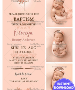 Baptism Invitation Card Peach Theme With Baby Photo Shoot