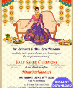 Cartoon theme floral Half Saree Invitation card