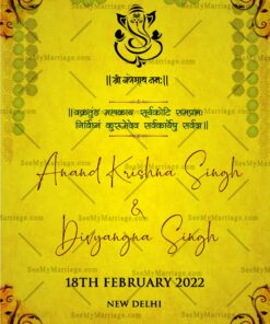 Blessed By Ganesha Yellow Theme Subtle Wedding Invitation With Curly Designs