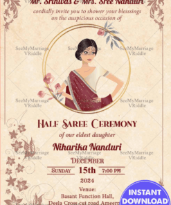 Floral Border theme Half Saree Invitation card
