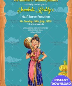 Girl with Gadha theme Half Saree function Invitation card