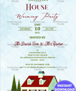 Invitation For House Warming Party With Blue Sky White Mansion And Green Lawn