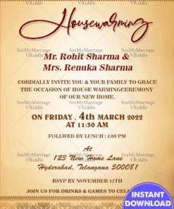 Light Cream Color Theme House Warming Invitation Card With Damask Design Border