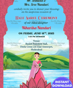 Lotus Theme Half Saree Invitation E Card