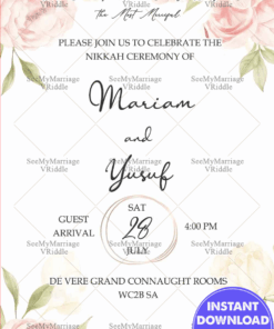 Pink Floral Foliage Nikkah Muslim Wedding Invitation