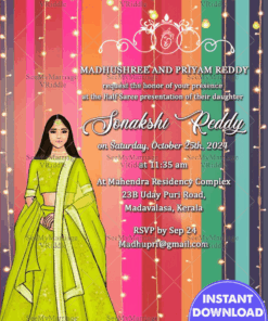 Rainbow theme Half Saree Invitation Card