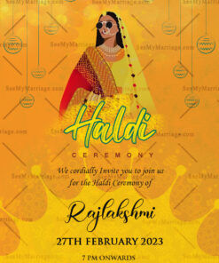 Royal Mandala theme haldi ceremony bride side invitation card