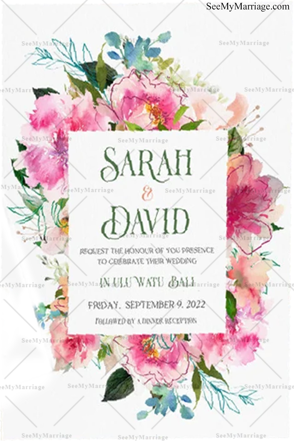Watercolor Illustrations Bali Indonesia Wedding Invitation - Image 2