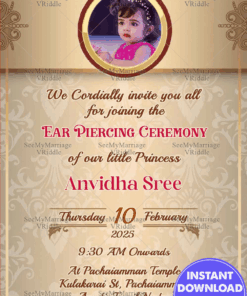 A Rich Invitation In Cream And Gold For Ear Piercing Ceremony Of Your Little Princess