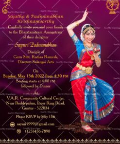 A Royal Purple Theme Invitation To Arangetram Ceremony With Blessings Of Nataraja And Ganesha