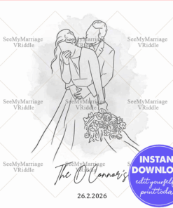Beautiful Save The Date Card With Lovely Pencil Sketch Of The Happy Couple