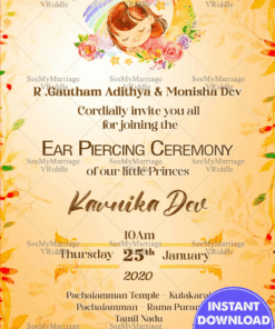 Watercolour Theme Dreaming Baby Girl Ear Piercing Ceremony Invitation With Floral Design