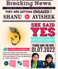 A Fun Wedding Chronicle Newspaper Full Front Page Broadcast Theme Modern Save The Date And Engagement Ceremony Invitation Card