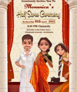 A Cartoon Theme Grand Invitation Video With Invite From Mom And Dad For Half Saree Ceremony Of Mischievous Daughter - 210287 - Free