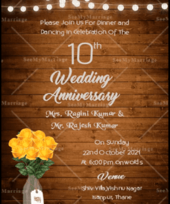 Brown Wood Theme 10th Anniversary Gif Invitation Decorated With Yellow Roses And Shining Lights