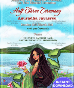 A Blooming Lotus Pond Theme Half Saree Invitation Card