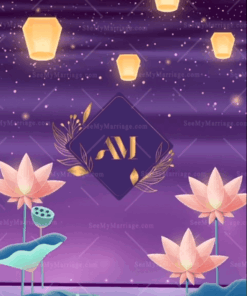 Blooming Lotus In The Night Theme Invitation Video For Engagement With A Starry Lavender Night Sky And Floating Lanterns