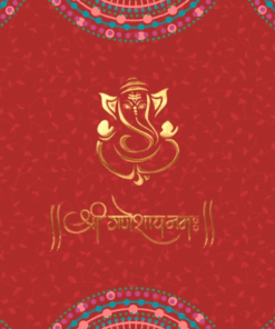 A Traditional Bhojpuri Invitation For House Warming Ceremony In Vermillion Red Colour And Golden Ganesha