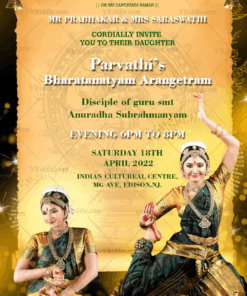 A Rich Gold Theme Sparkling Invitation Card For A Traditional Arengatram Ceremony