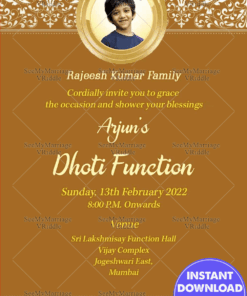 A Simple Brown Theme Invitation Card For Panchala Function With Image Of The Boy In A Golden Frame
