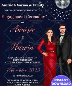 Disco Theme Invitation Card With Glamorous Caricature For A Cocktail Party To Celebrate Engagement