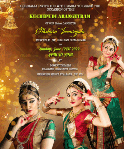 A Rich Gold Sparkling Theme Invitation Card For Arangetram Ceremony