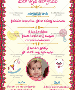 Traditional Telugu Barasala Naming Ceremony Red Blue Rangoli Border