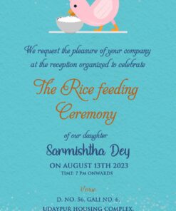 Baby Chick Blue Theme First Rice Ceremony Invitation