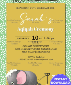 Cute Elephant Theme Aqiqah Invitation card