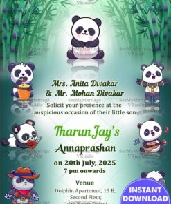 Cute Panda Annaprashan First Rice Eating Ceremony Invitation Card