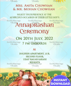 Krishna Theme Annaprashan Invitation Card For First Rice Ceremony