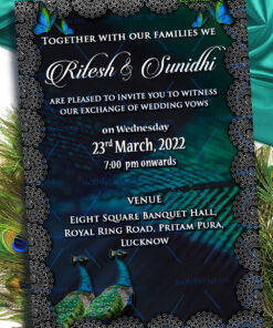 Peacock Blue Theme Christian Wedding Invitation Card