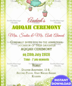 Playful Crescent Moon Theme Aqiqah Invitation Card