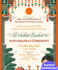 Traditional Annaprashan Invitation Card Mother And Child Illustration