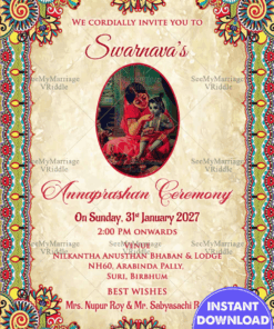 Traditional Annaprashan Vintage Invitation Card Yashodha Krishna Image