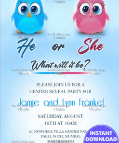 Baby Chick Theme Gender Reveal Invitation Card Pink Or Blue