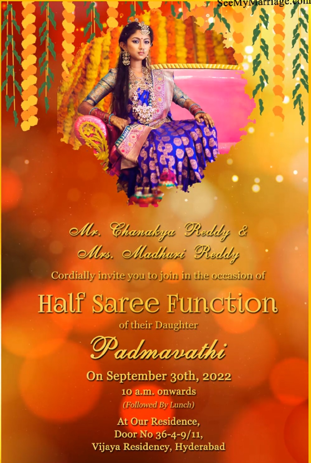 Golden Half Saree Invitation Video Grand With Princess Photos